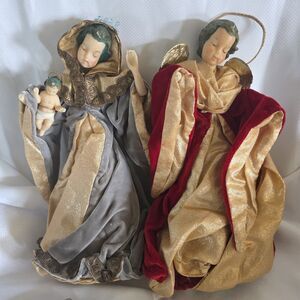 Vintage German Wax Angel Christmas Angel  Ornament Topper Set 2